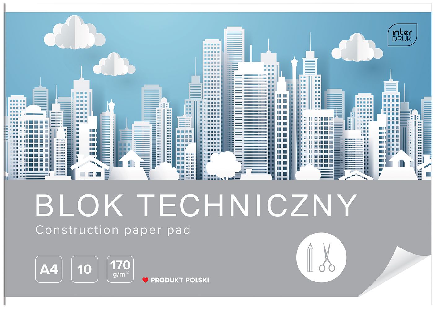 Blok techniczny A4/170g biały 10 kartek Interdruk